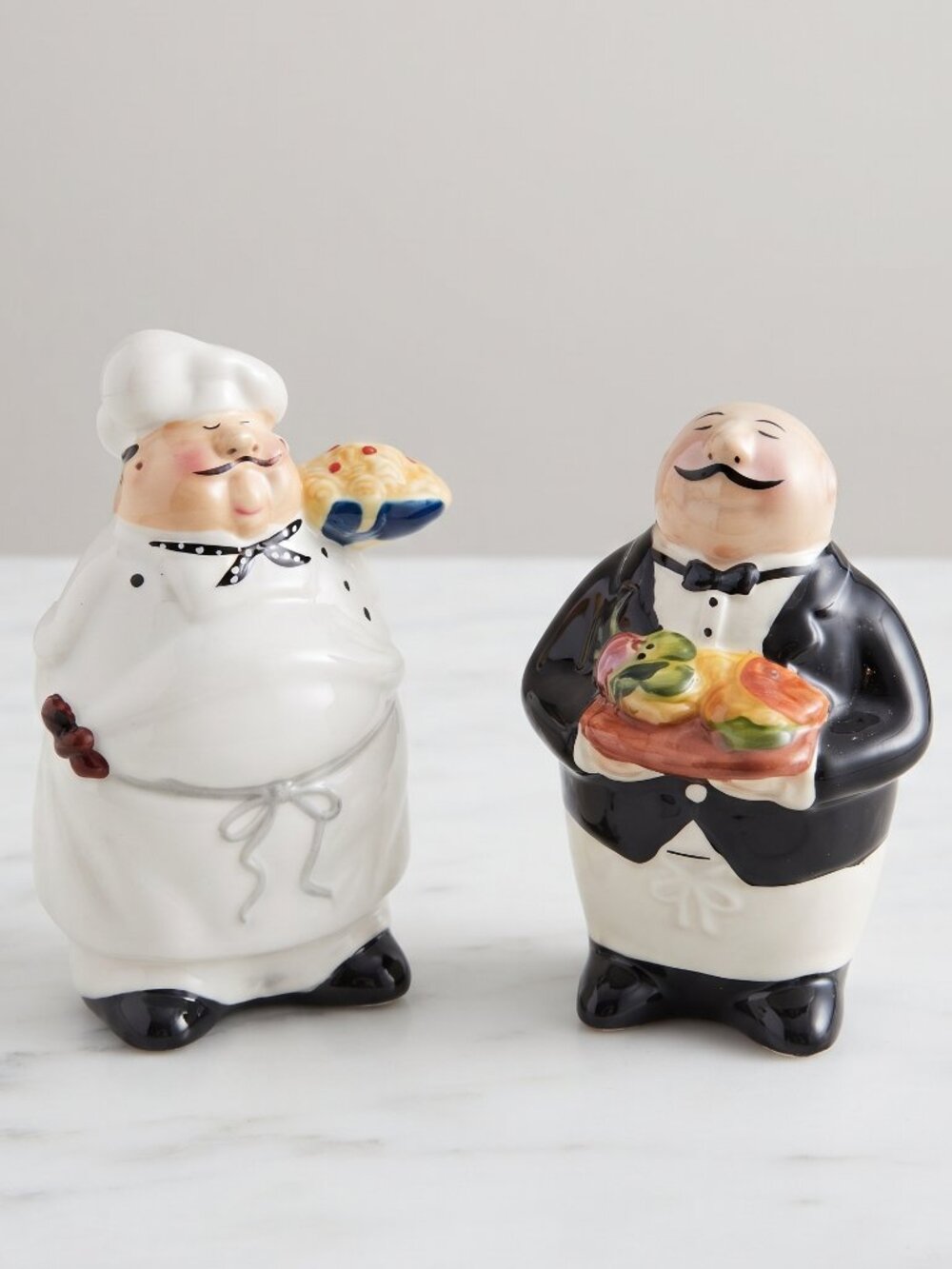 Vintage CIC Italian French Chef Butler Salt Pepper Shakers Ceramic Set 4.75"